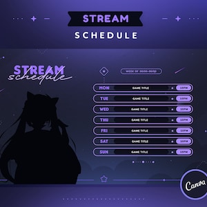 Starry Sky Stream Schedule Template | Purple Stars & Clouds Twitch Vtuber Streamer Weekly Schedule | Canva Compatible