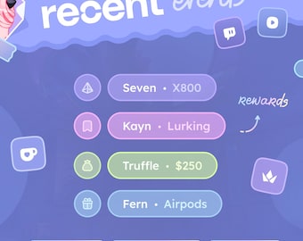 Aura Recent Events Widget ⟢  Twitch, Channel Points, Youtube, Ko-fi & Throne  •  Over 100 Icons Fully Customizable  •  Streamelements OBS