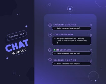 Starry Sky Twitch Chat Widget  | Celestial Stars Custom Chatbox for Streamers | Matches Starry Sky Pack