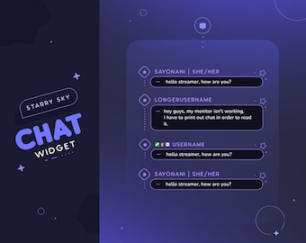 Widget de chat de Twitch "Cielo estrellado" / Chat personalizado "Estrellas celestiales" para streamers / Paquete "Cielo estrellado" compatible