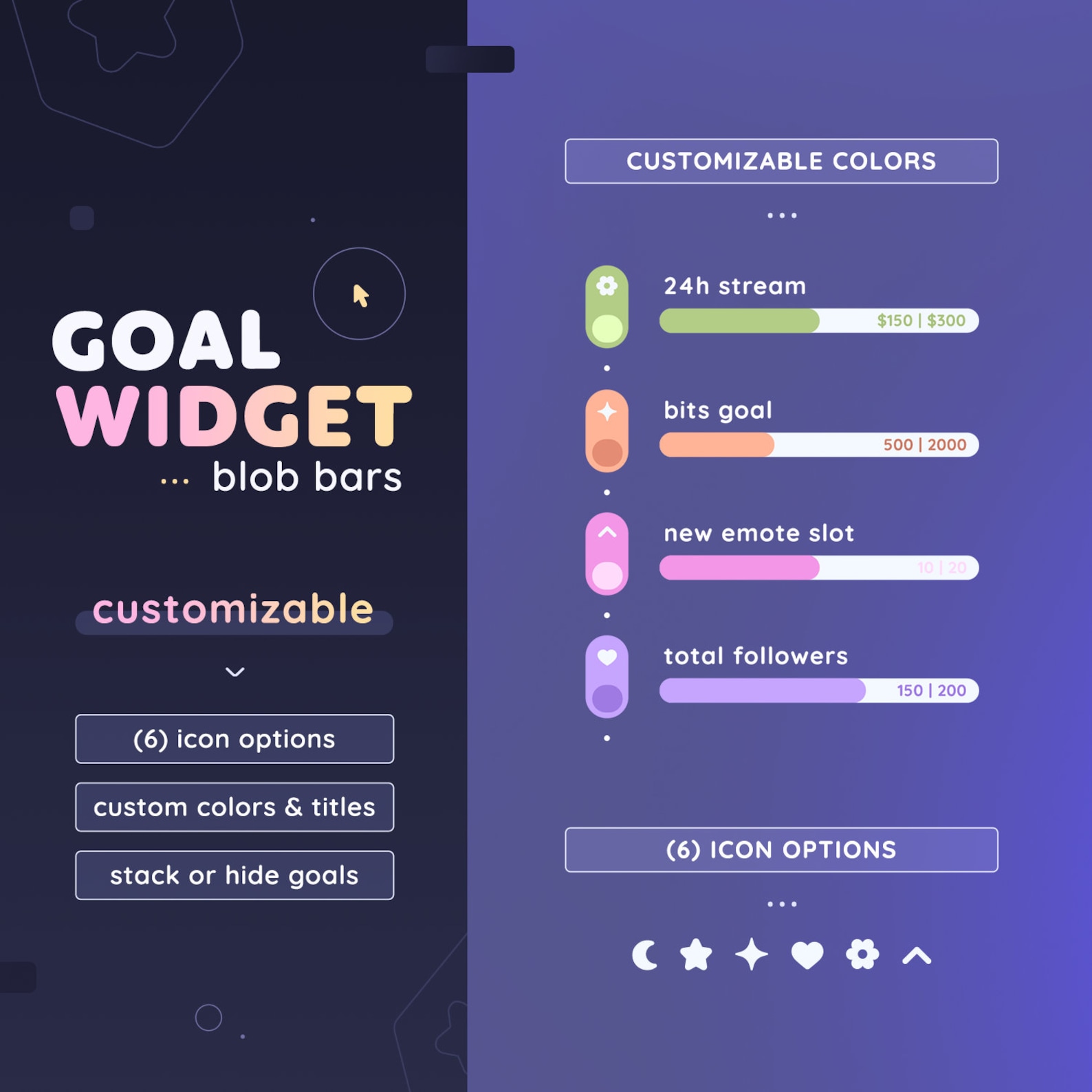 Blob Goal Widget | Stackable Goal Bars for Twitch Streamers | Fully ...