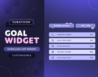 GOAL-Widget — Laufende Subathon-Zielliste | Niedliche Minimalistische anpassbare 20 Tor Liste für Twitch Streamer | Streamelemente OBS