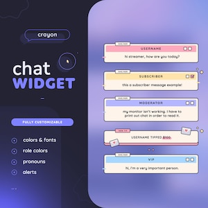 Crayon Chat Widget with Alerts — Cute Fully Customizable Custom Chat with Events & Role details |  Twitch Streamers |  Streamelements OBS