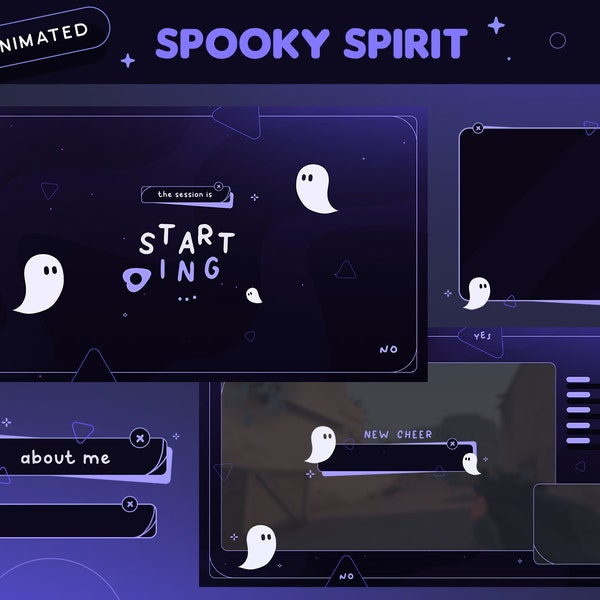 Spooky Spirit Animated Twitch Pack | Halloween Ghost Ouija Purple Streamer Package | Overlays, Transition, Panels, Alerts, Webcam | Vtuber