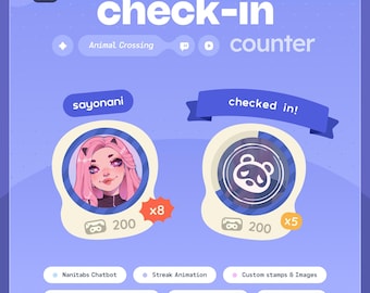 Animal Crossing Check-In Counter  ⟢ Channel Reward, Command or Keyword  |  Twitch and Youtube • StreamElements OBS