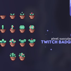 Pixel Succulent Plants Twitch Sub & Bits Badges || 14 Pixel Art Cactus and Aloe Vera Plants Badges
