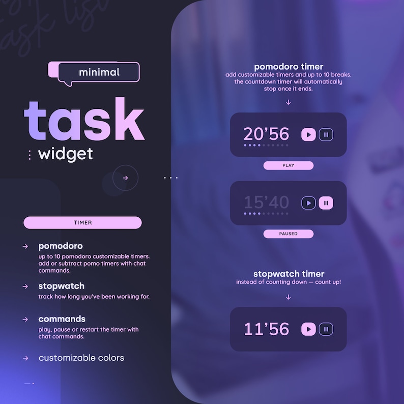 Tasklist Widget Pomodoro Coworking Timer and To-do List For Streamer & Chat Streamelements OBS image 3