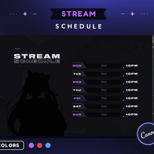 Fade Stream Schedule Template | Purple, Red and Blue Minimal Twitch Vtuber Streamer Weekly Schedule | Canva Compatible