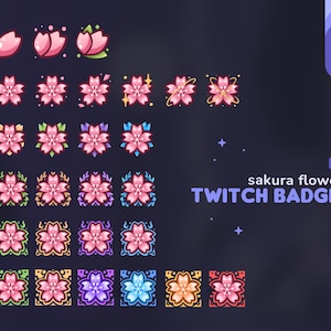 Sakura Twitch Sub & Bits Badges 27 Sakura Cherry Blossom Badges image 1