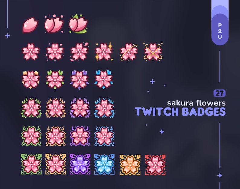 Sakura Twitch Sub & Bits Badges 27 Sakura Cherry Blossom Badges image 1