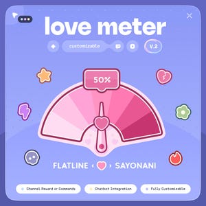 Love Meter V.2 Widget ⟢ Calculadora de puntos y comandos del canal de San Valentín • (11) Íconos • Personalizable / Twitch Youtube StreamElements OBS