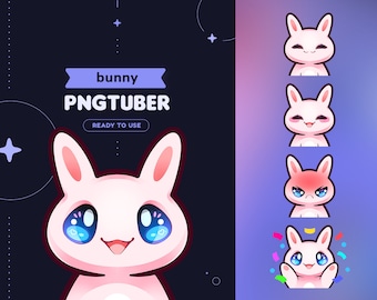 Bunny PNGtuber Model | Stream Mascot 5 Expressions & 14 Files for OBS and Discord | Voice Reactive | Twitch Streamer Vtuber V-tuber