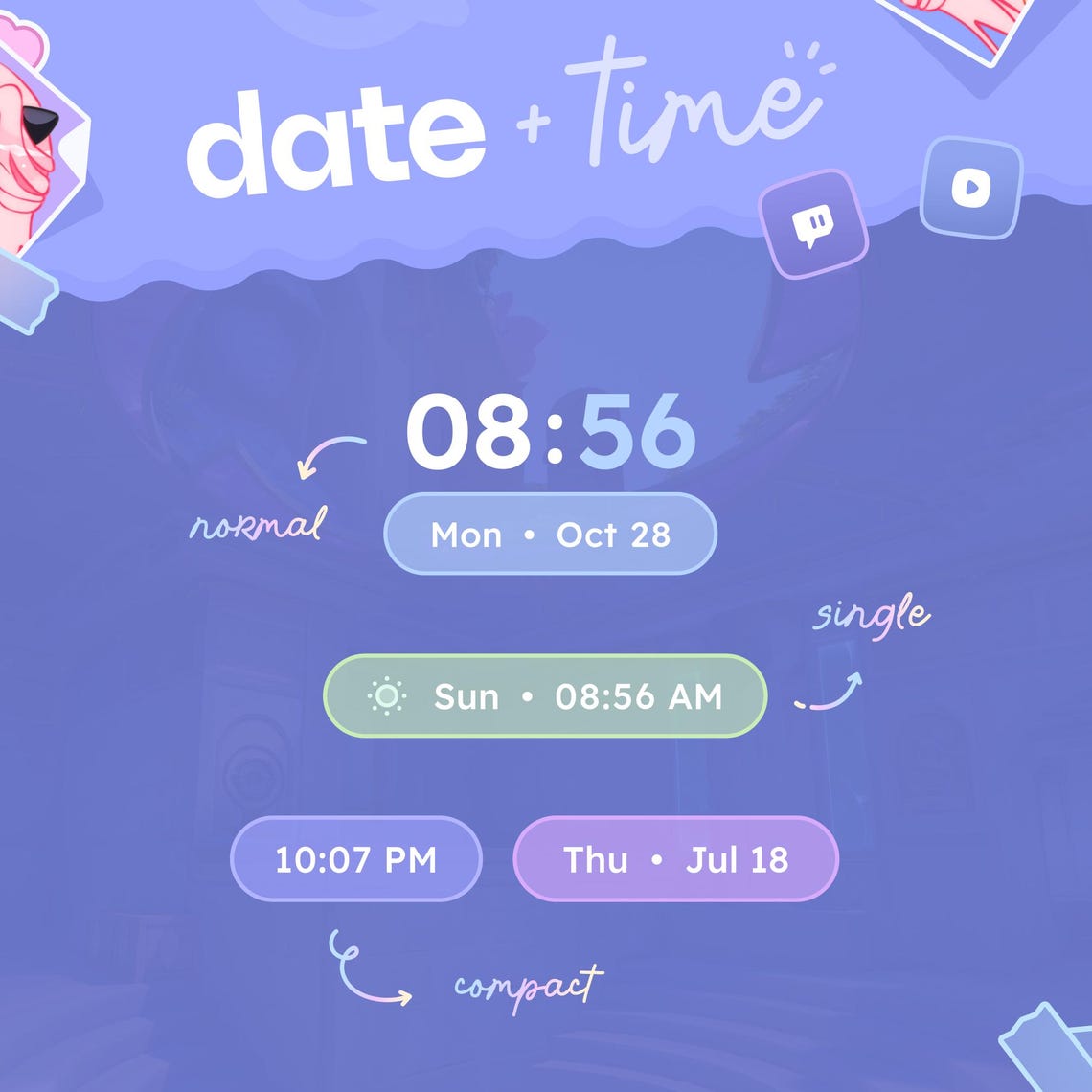Time Layout Set Aura Date & Time (3) Layouts, Night / Day Modes, Local Time or Custom ...