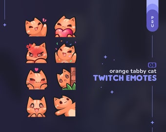 Orange Tabby Cat Twitch Emotes Pack ||  8 Cute Kitty Cat Emotes for Twitch and Youtube Streamers or Discord