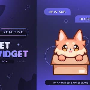 Fox Stream Pet | Cute Animated Orange Fox Inside Box Mascot Twitch Widget | Reacts to Events & Custom Commands | 10 Expressions