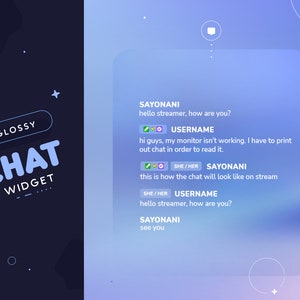 Glossy Minimal Twitch Chat Widget  | Animated Clean Customizable Chatbox for Twitch Streamers | Pronouns and Badges