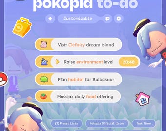 Pokopia To-do Widget ⟢ (3) List Presets — Daily, Goals & Manual • 70+ Pokopia Icons, Fully Customizable • Twitch Youtube StreamElements OBS
