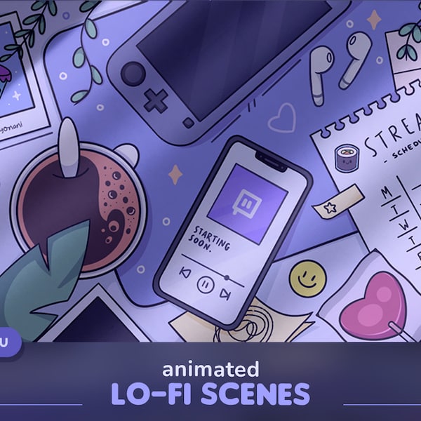 Gezellige lo-fi Twitch-scènes | Geanimeerde esthetische Lofi Twitch-scènes-overlays | Beginnen, zo terug, eindigen en offline