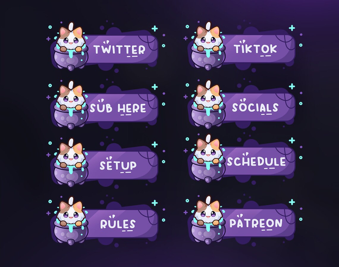 20 Calico Cat Halloween Twitch Panels for Streamers | Cute Purple ...