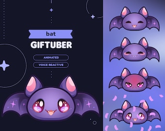 Bat GIFTuber Model | Cute Stream Mascot 5 Expressions OBS and Discord | Voice Reactive | Twitch Streamer Vtuber V-tuber