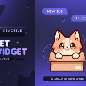 Corgi Dog Stream Pet | Cute Animated Dog Inside Box Mascot Twitch Widget | Reacts to Events & Custom Commands | 10 Expressions