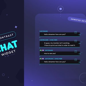 Contraste Twitch Chat Widget | Boîte de discussion animée minimale personnalisable pour les streamers | Pronoms et insignes
