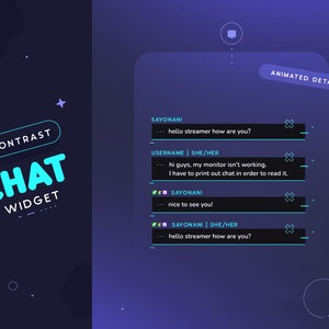 Contrast Twitch-chatwidget | Geanimeerde minimale aanpasbare chatbox voor streamers | Voornaamwoorden en insignes