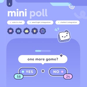 Mochi Mini Poll ⟢ Chat Commands  •  Chatbot & Smartlight Integrations  •  Fully Customizable // Twitch and Youtube ⋮ Streamelements OBS