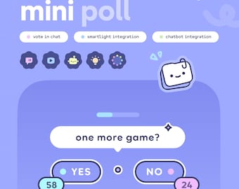 Mochi Mini Poll ⟢ Chat Commands  •  Chatbot & Smartlight Integrations  •  Fully Customizable // Twitch and Youtube ⋮ Streamelements OBS