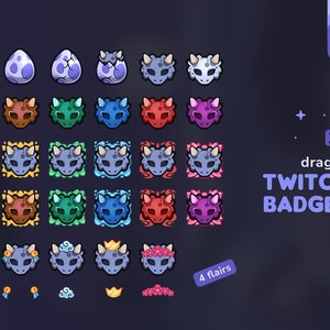 Dragon & Eggs Subscriber and Bits Twitch Badges | 20 Element Dragon Evolution Streamer Loyalty Badges | 4 Sub Flairs