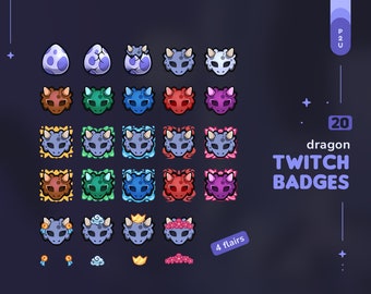 Dragon & Eggs Subscriber and Bits Twitch Badges | 20 Element Dragon Evolution Streamer Loyalty Badges | 4 Sub Flairs