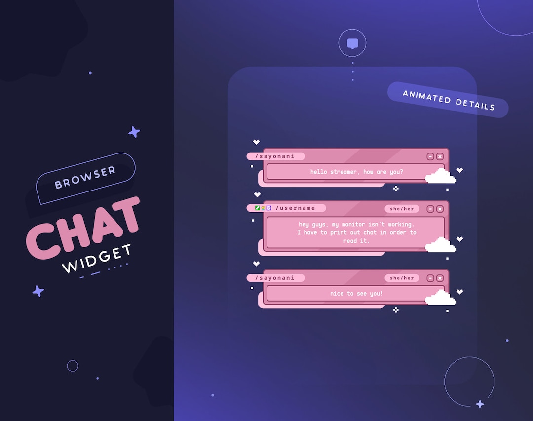 Pink Browser Twitch Chat Widget | Animated Custom Cute Retro Chatbox
