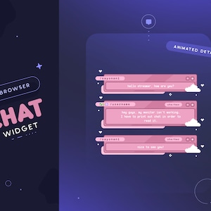 Roze browser Twitch-chatwidget | Geanimeerde aangepaste schattige retro chatbox voor streamers | Voornaamwoorden en insignes