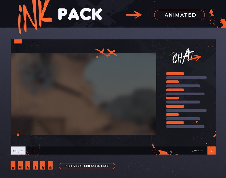 Orange Rapper Overlay Animated Orange Ink Twitch Pack | Grunge Ink Brush Streamer Package ...