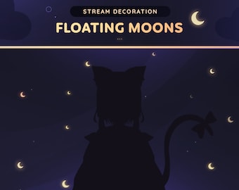 Animated Moon Stream Decoration  | 6 Floating Glow Sky Night Moon For Streamers and Vtubers | White Blue Pink Yellow Purple Green | OBS
