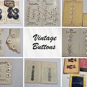 Variedade de botões vintage cardados para projetos de costura e arte em mídia mista
