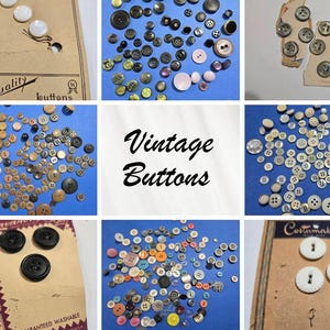 Variedade de botões vintage cardados para projetos de costura e arte em mídia mista
