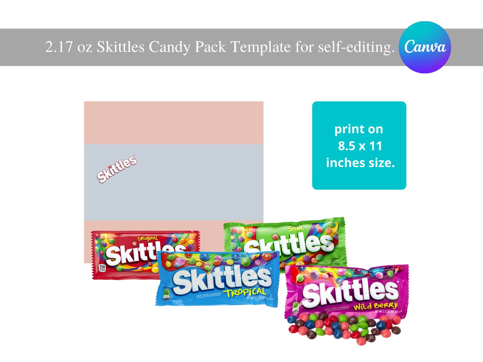 Skittles 2.17 Oz Wrapper Template Candy Wrapper Template Etsy