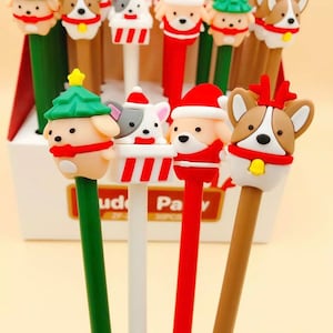 1 Pcs Marry Christmas Gel Pen Cute Pet Dog Kawaii Stationery Cartoon Silicone Gel Ink Pen Black Kids