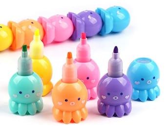 Octopus Highlighter Set: 5-Color Fluorescent Scribble Pens