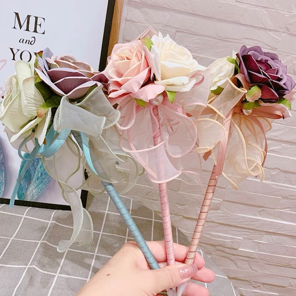 1 Pcs super beautiful super fairy simulation flower rose bow signature personality practical high-end ballpoint pen flow