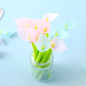 1 peça caneta de gel de silicone flor de lírio de calla modelagem macia caneta de tinta preta suave fácil escrita escritório escola papelaria coreia designer suprimentos
