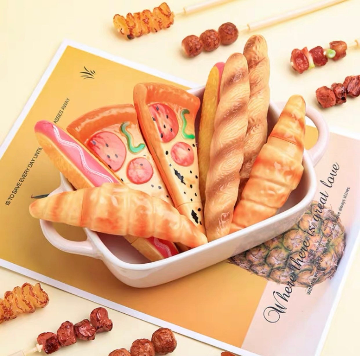Novelty Bread Ballpoint Pen: Pizza, Croissant, Baguette - Black Ink