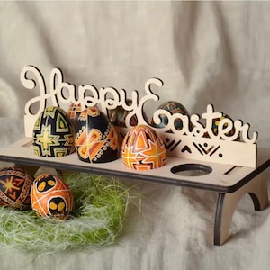 Estantes de huevos de Pascua de madera Soporte de huevo Decoración de Pascua para home Bunny Rabbit Hold Rack Happy Easter Party Table Decoraciones