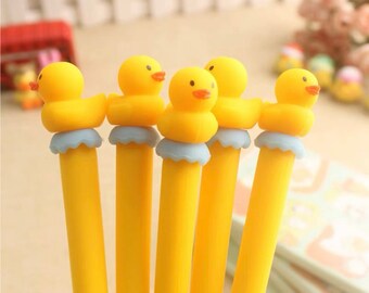 1 pcs Lovely Yellow Ducks Silicone Gel Pen Rollerball School Office Supply Stationery Black Ink 0.5mm