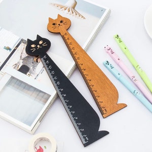 15cm Cute Cat Straight Ruler Wooden Tools Stationery Cartoon Drawing Gift Korean Office School Stationery Measuring Supplies