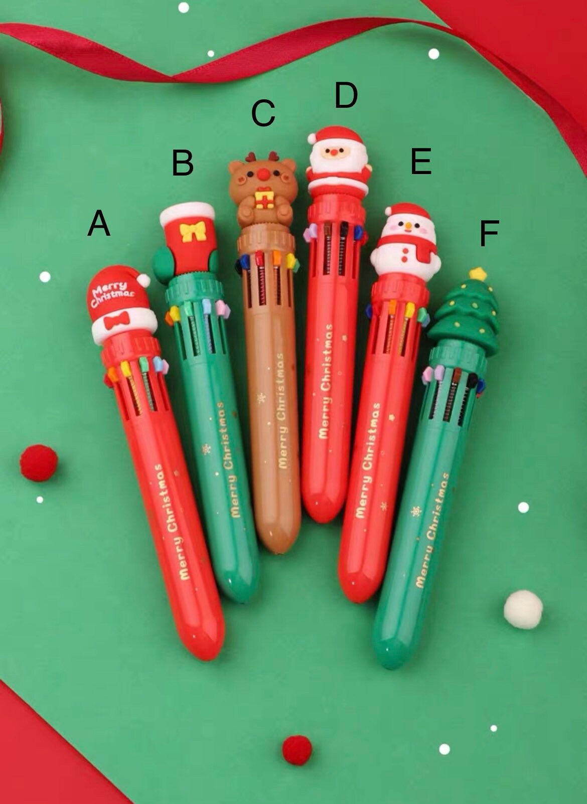 Lot 4 Stylos à Bille Noël 10 En 1 + 50 Notes Autocollantes – Stylo Fantaisie Couleurs Festives, Cadeau Fun Noël