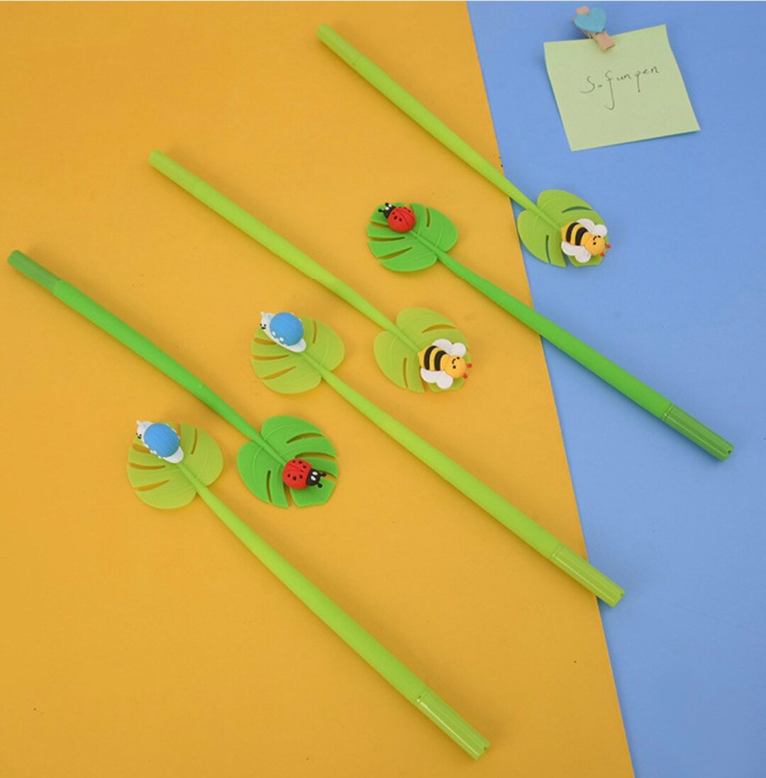 1 Pcs Cute Leaf Insects Silicone Gel Pen Soft Modeling Black Ink Pen ...