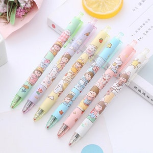 6pcs/set Cartoon Kawaii Ballpoint Pen Retractable Cute Pens 0.5mm Black Ink Ballpoint Kids School Supplies Office Stationery