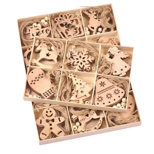 1 doos (20pcs/30pcs) Diy Kerst Houten Set Kerstboom Hanger Decoratie Diy kits Wood Chip Christmas Home Decoration Accessoires